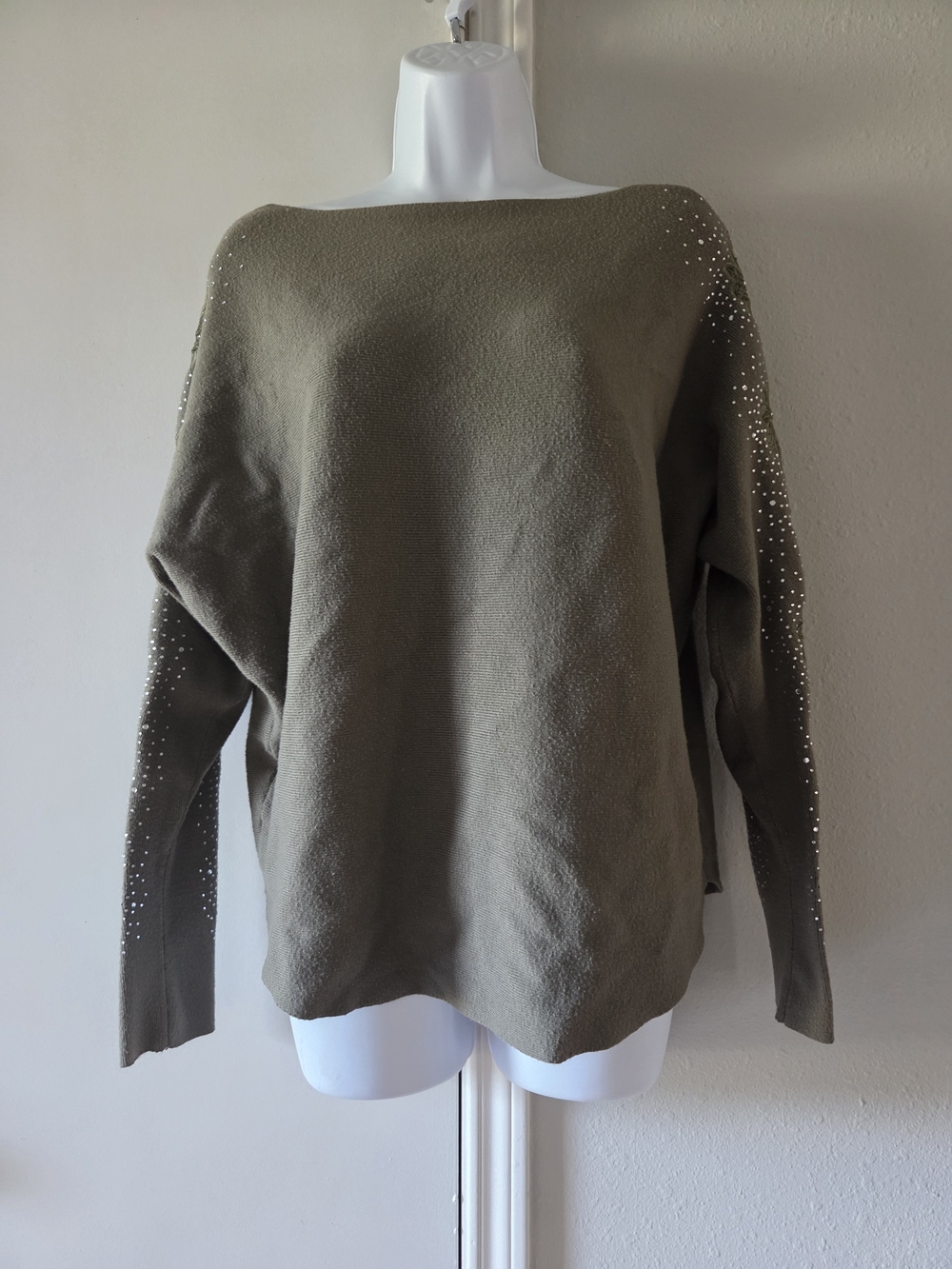 LIV Thyme Olive Green Embroidered Flower Long Sleeve Sweater